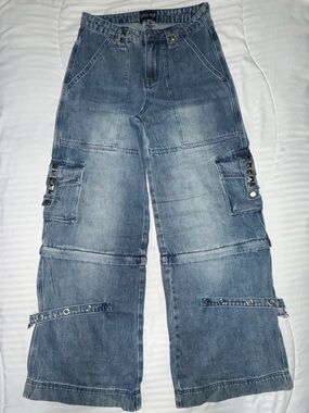 Current Mood Blue Denim High-Rise Cargo Pants XS